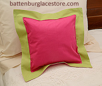 Pillow Sham. RASPBERRY SORBET with MACAW GREEN 12" SQ.